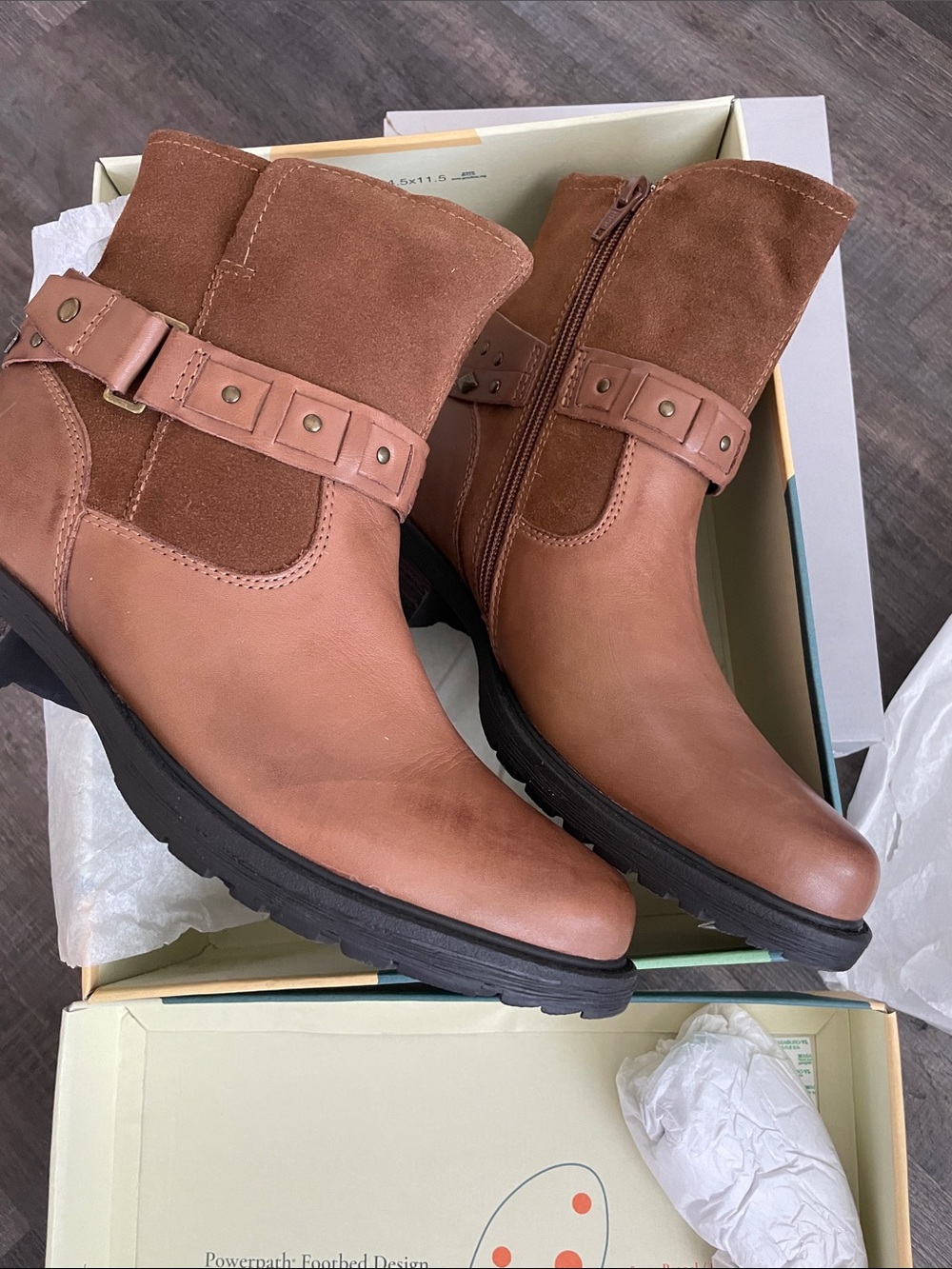 Earth Brown Two-Tone Leather & Suede Ankle Booties